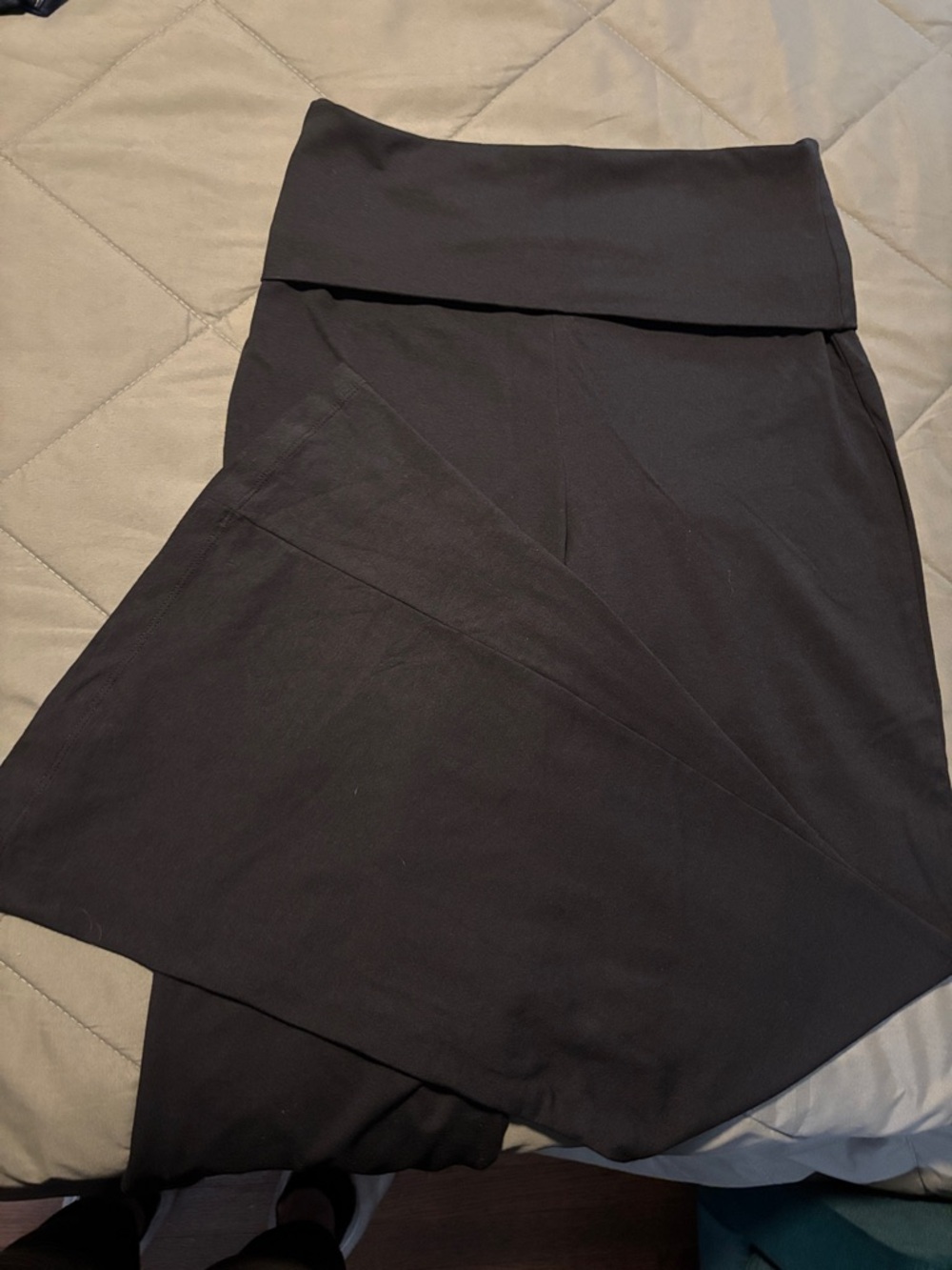 Fold-Over Waist Wide-Leg Pants — Black